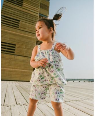 Girls' Jersey Printed Flowers Romper with Tiers - Baby