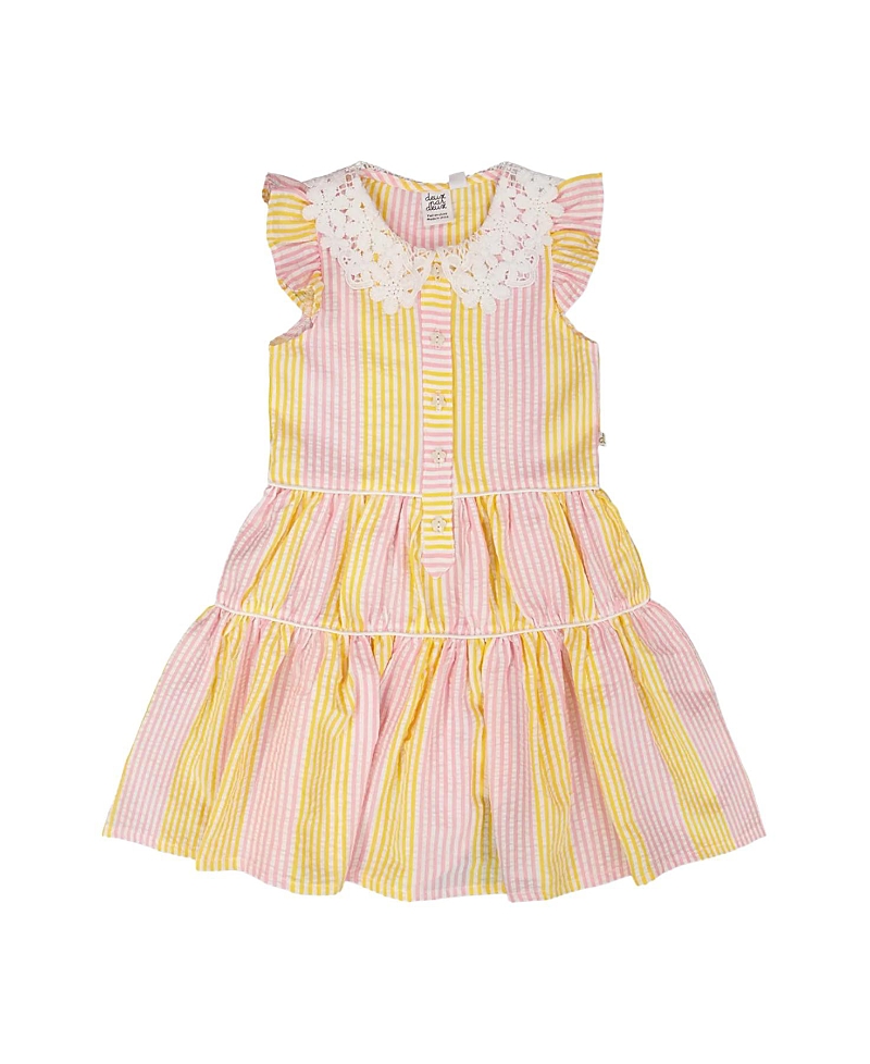 Deux par Deux Girls' Crochet Peter Pan Collar Stripes Sleeveless Dress - Big Kid