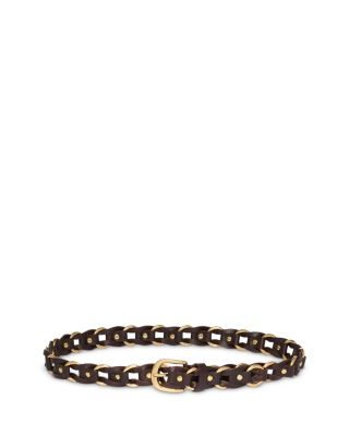 Women's Metal Ring & Woven Leather Belt