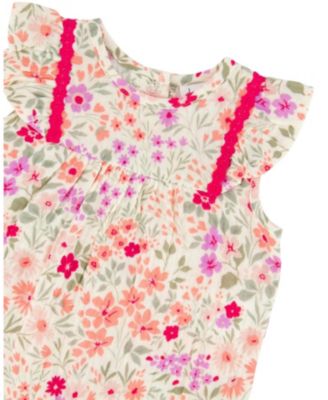 Girls' Sleeveless Flutter Ruffles Printed Flowers Romper - Baby