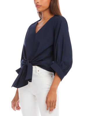 Blouson Sleeve Tie Front Top