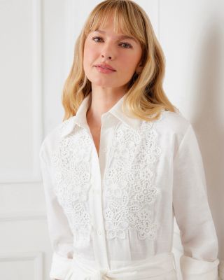 Lace Appliqu&eacute; Midi Shirt Dress