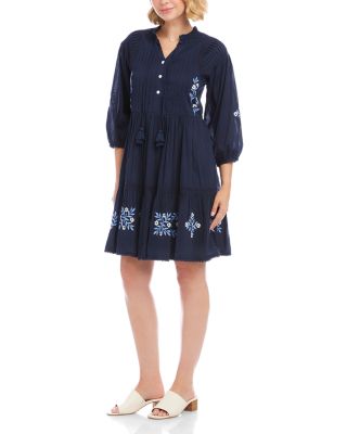 Blouson Sleeve Embroidered Lace Trim Tiered Dress