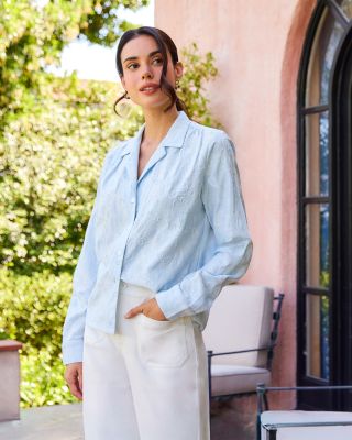 Stripe Long Sleeve Embellished Button Up Shirt