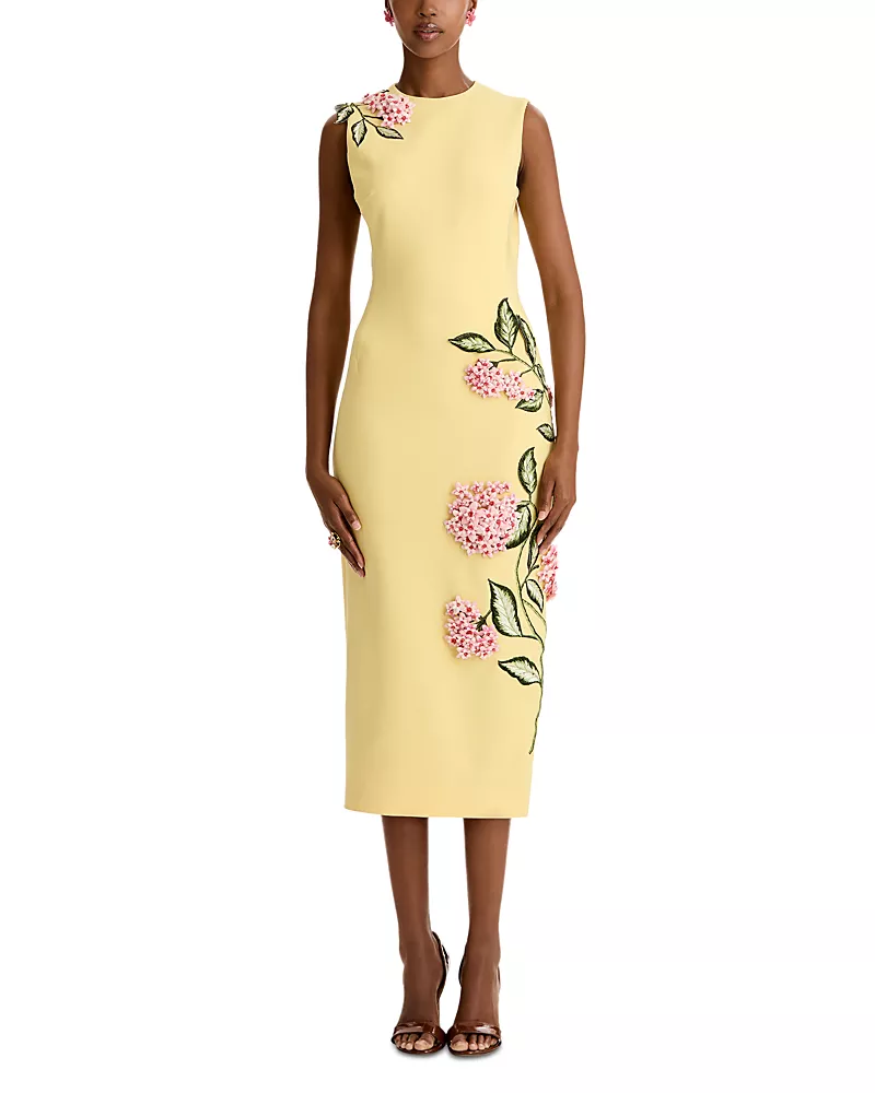 Oscar de la Renta Embroidered 3D Floral Dress