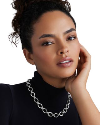 Sterling Silver Signature Caviar Oval Fluted Link Necklace, 18"