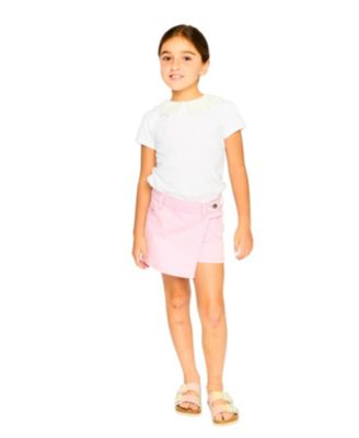 Girls' Short Sleeve Crochet Peter Pan Collar T-Shirt - Little Kid