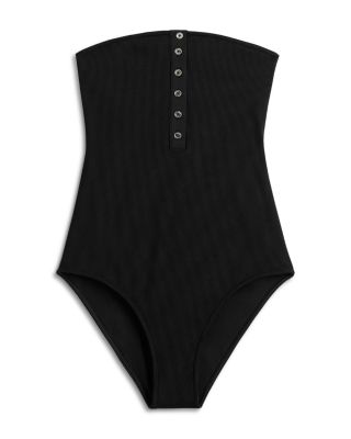 Totême Ribbed Strapless One Piece Swimsuit In Blue