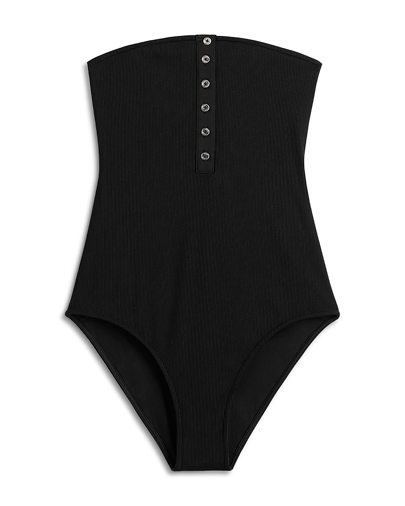 Totême Ribbed Strapless One Piece Swimsuit In Blue