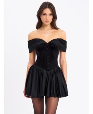  Echo Velvet Off Shoulder Pleated Mini Dress
