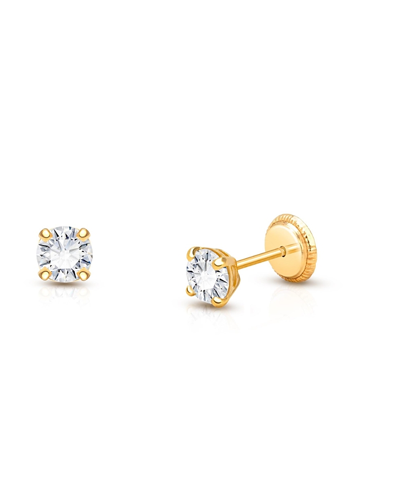 Tiny Blessings Girls' 14K Gold 4mm Genuine Diamond Studs Screw Back Earrings