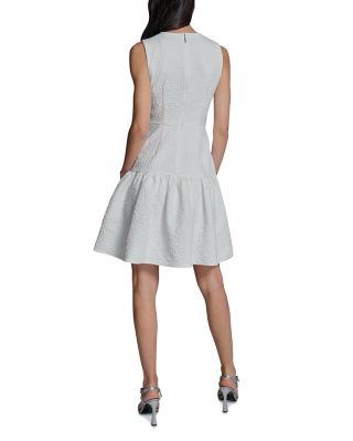 Sleeveless Floral Stretch Jacquard Drop Waist A Line Dress 