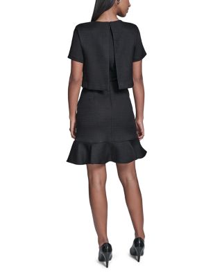 Flower Button Short Sleeve Summer Tweed Dress