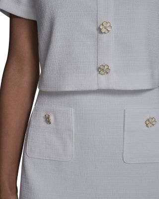 Flower Button Short Sleeve Summer Tweed Dress