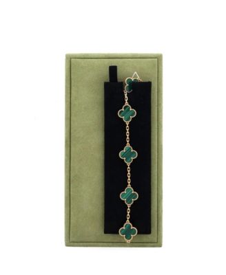  Vintage-like Alhambra 5 Motifs Bracelet 18K Gold and Malachite