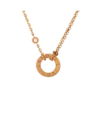  2 Diamonds Love Pendant Necklace 18K Rose Gold with Pink Sapphire and Diamond, 16"