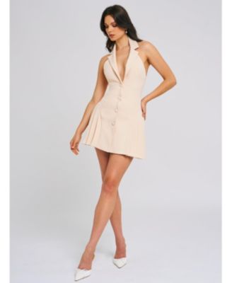  Reyna Halter Neck Pleated Mini Blazer Dress
