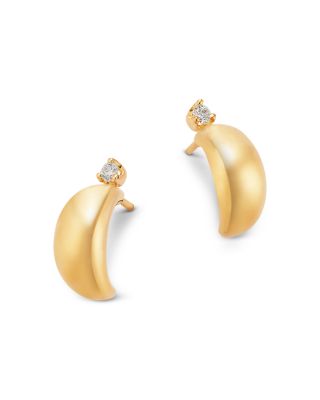 14K Yellow Gold Prong Diamonds Thin Aura Huggie Hoop Earrings