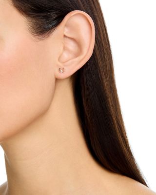 14K Yellow Gold Prong Diamonds Horseshoe Single Stud Earring