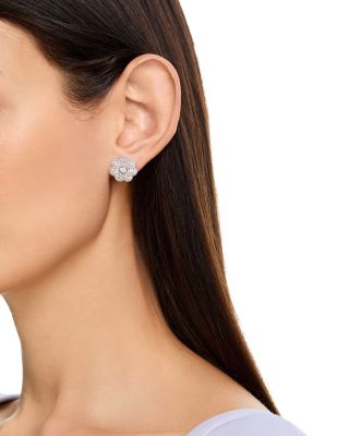 Diamond Cluster Flower Stud Earrings in 14K White Gold, 3.0 tcw