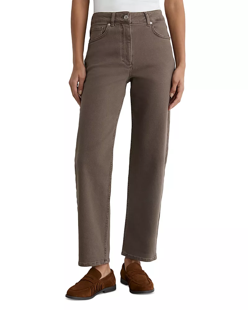 Reiss Selin Mid Rise Straight Ankle Jeans in Mocha Brown