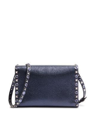 Small Rockstud & Rhinestone Leather Shoulder Bag