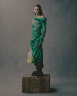 Organza Cloqu&eacute; Draped Midi Dress