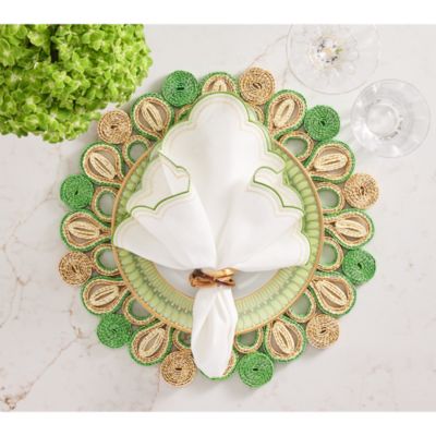 Lune Napkin in White, Green & Gold