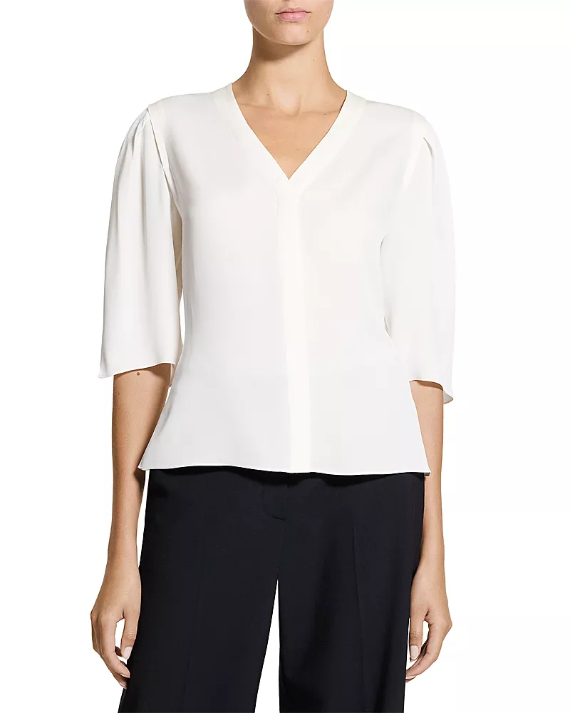 Theory Round Sleeved Silk Top
