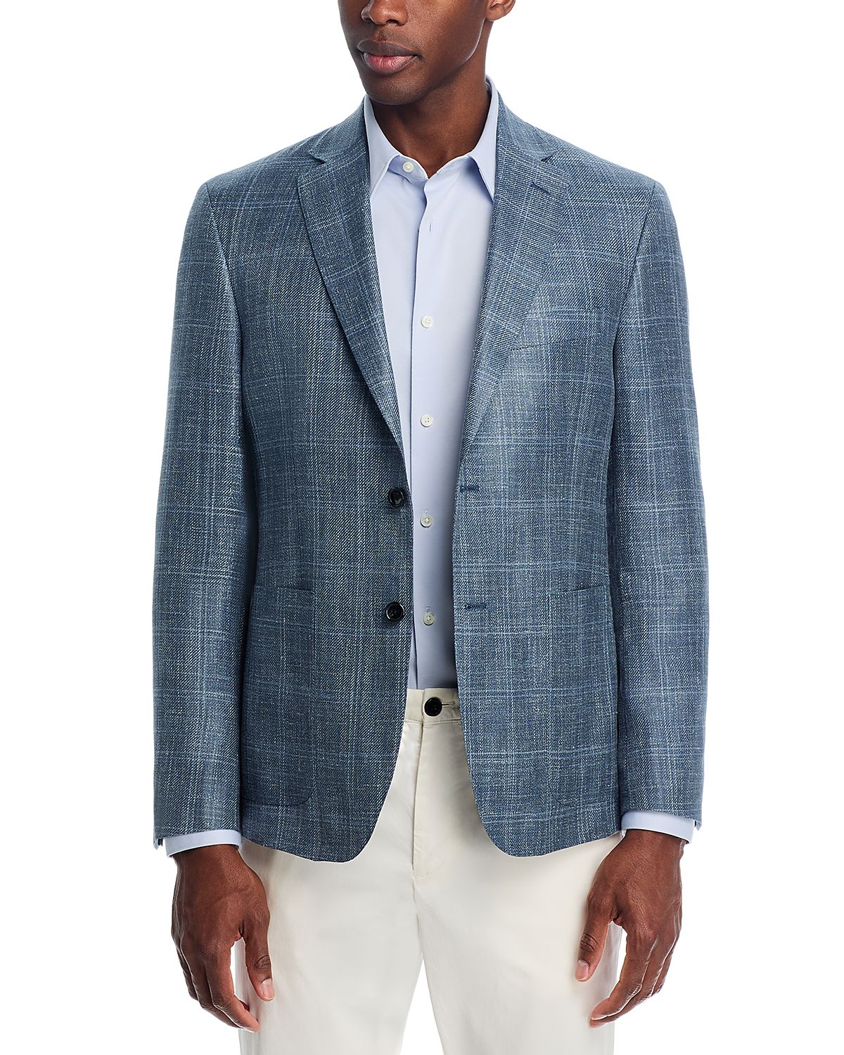 The Men's Store at Bloomingdale's Loro Piana Fabric Wool, Silk, & Linen Windowpane Unstructured Regular Fit Sport Coat - Exclusive
