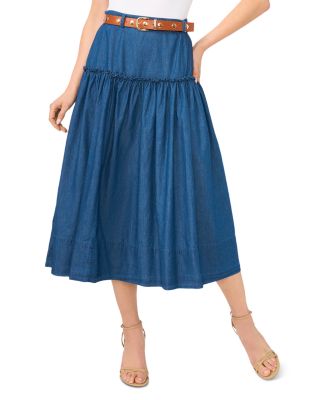 Belted Denim Midi Circle Skirt