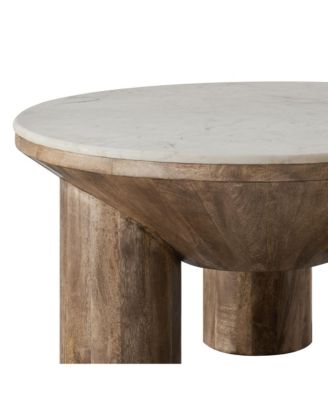  Ellison 33" Round Wood Coffee Table with Marble Top