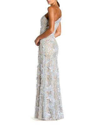  One Shoulder Embellished Lace Trumpet Gown