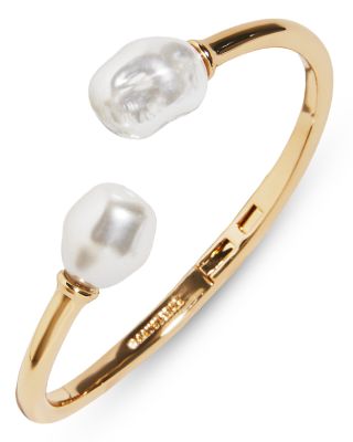 Francesca Glass Pearl Open Hinge Bangle Bracelet