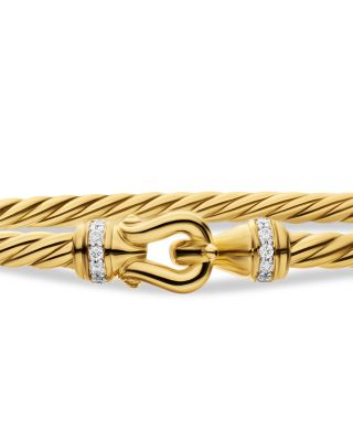 Micro Cablespira&reg; Flex Buckle Bracelet in 18K Yellow Gold with Diamonds, 2.6mm