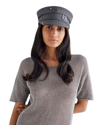 Monogram Embellished Gray Baker Boy Cap