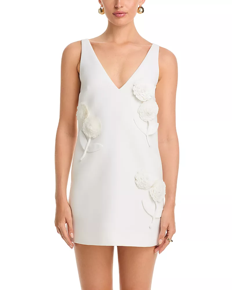 Self-Portrait Crepe Embellished Flower Mini Dress