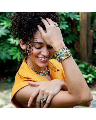 Multi Gemstone Scarab Family Reunion Cuff Bracelet