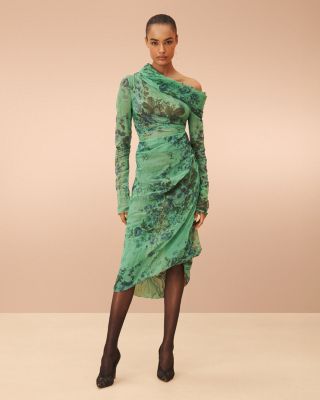 Organza Cloqu&eacute; Draped Midi Dress