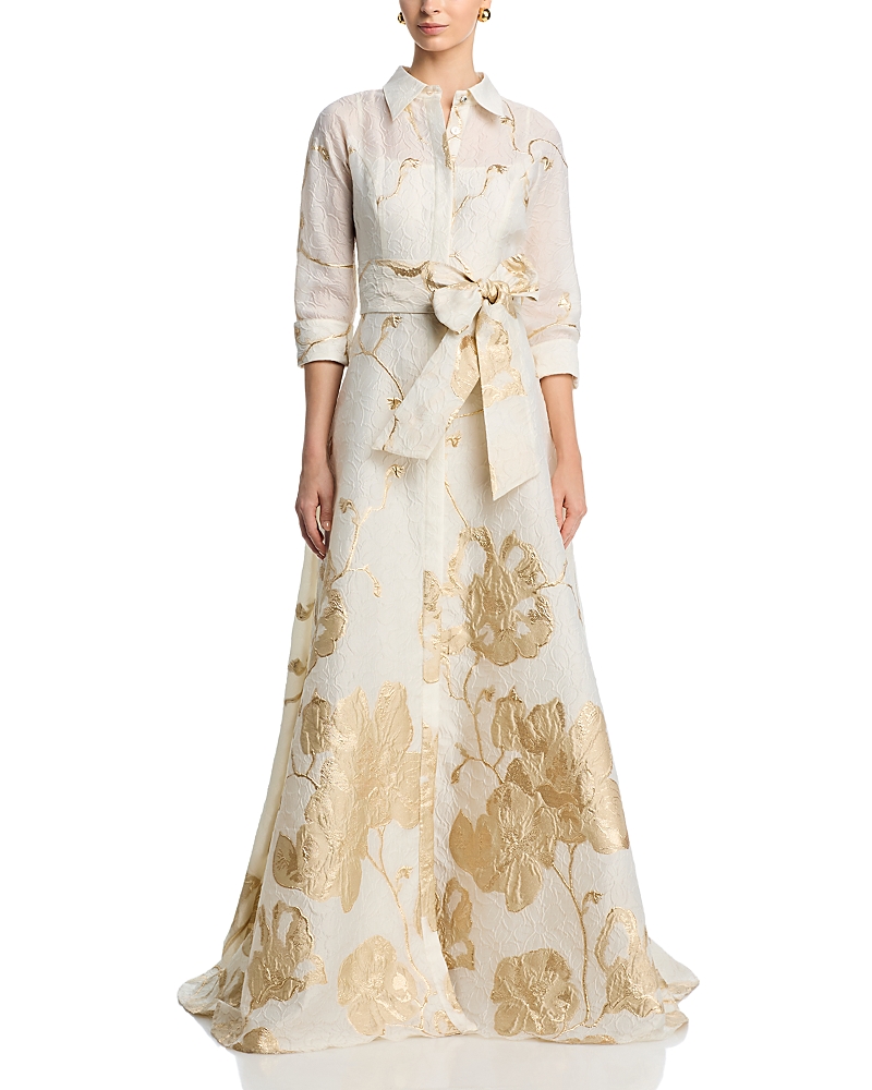 Teri Jon by Rickie Freeman Metallic Jacquard Shirtwaist Gown