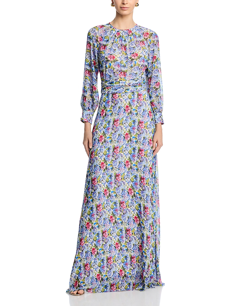Teri Jon by Rickie Freeman Chiffon Long Sleeve Pleated Gown