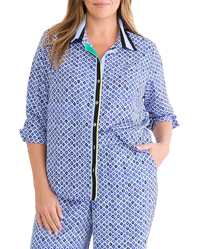Nic+zoe Plus Mosaic Trimmed Shirt In Blue