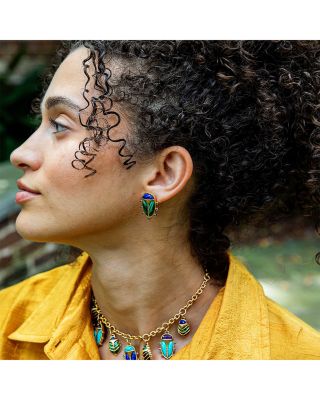 Multi Gemstone Scarab Mismatch Stud Earrings 