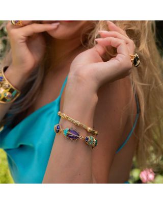 Multi Gemstone Scarab Family Link Bracelet