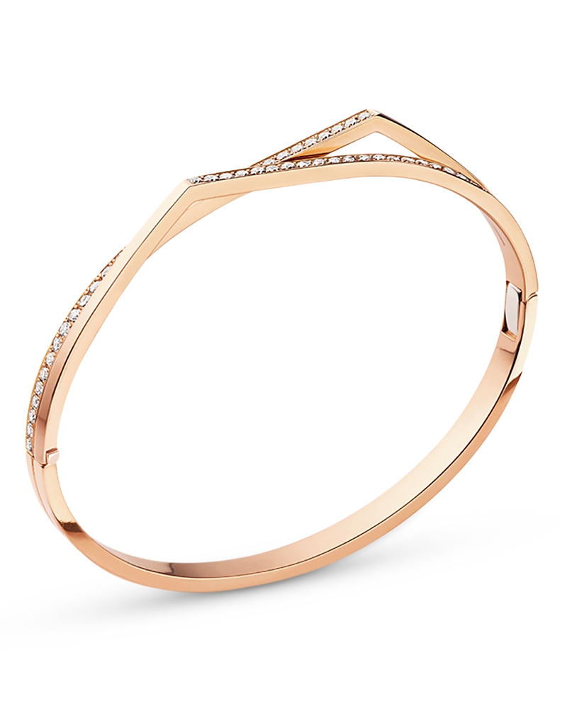 Repossi 18K Rose Gold Antifer Diamond Double Row V-Shape Bangle Bracelet