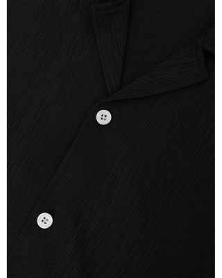 Short Sleeve Stripe Jacquard Cuban Collar Shirt