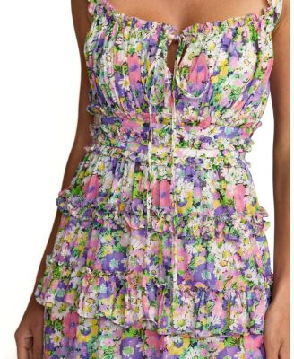 Floral Ruffle A-Line Cotton Midi Dress