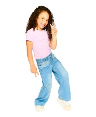 Girls' Wide Leg Heart Embroidery Denim Jeans - Big Kid