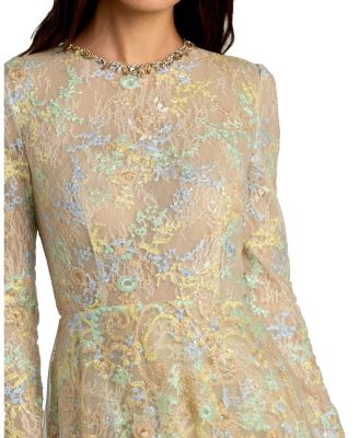  Long Sleeve Embellished Lace A-Line Gown