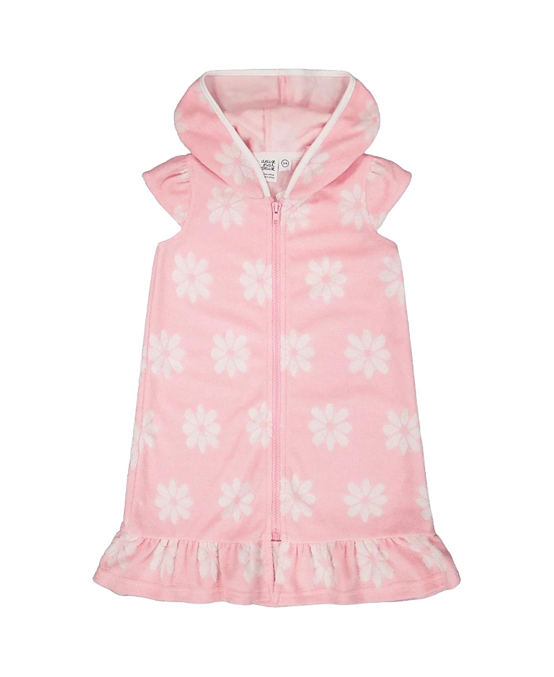 Deux par Deux Girls' Terry Cloth Beach Hoodie Flowers Dress - Big Kid